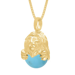 18ct Yellow Gold Turquoise Zodiac Leo 10mm Bead Pendant, P3626.