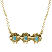 18ct Yellow Gold Turquoise Three Sheep Necklace, N1139.