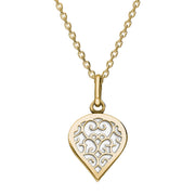 18ct Yellow Gold Bauxite Flore Filigree Small Heart Necklace. P3629.