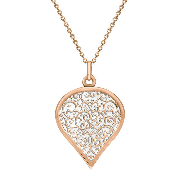 18ct Rose Gold Bauxite Flore Filigree Large Heart Necklace. P3631.