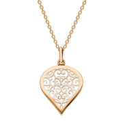 18ct Rose Gold Bauxite Flore Filigree Medium Heart Necklace. P3630.