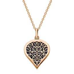 18ct Rose Gold Blue John Flore Filigree Medium Heart Necklace. P3630.