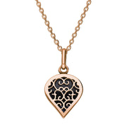 18ct Rose Gold Blue Goldstone Flore Filigree Small Heart Necklace. P3629.