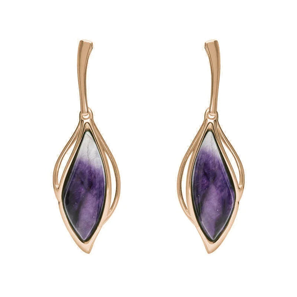 18ct Rose Gold Blue John Open Marquise Drop Earrings, E2437
