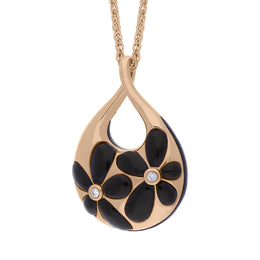 18ct Rose Gold Diamond Whitby Jet Teardrop Necklace D