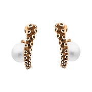 18ct Rose Gold Freshwater Pearl Tentacle Hoop Earrings, E2462.