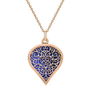 18ct Rose Gold Lapis Lazuli Flore Filigree Large Heart Necklace. P3631.