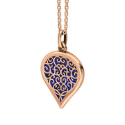 18ct Rose Gold Lapis Lazuli Flore Filigree Medium Heart Necklace. P3630._2