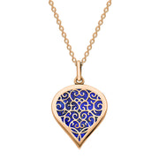 18ct Rose Gold Lapis Lazuli Flore Filigree Medium Heart Necklace. P3630.
