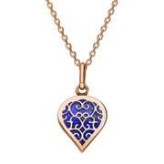 18ct Rose Gold Lapis Lazuli Flore Filigree Small Heart Necklace. P3629.
