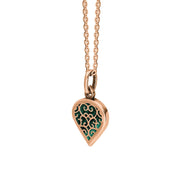 18ct Rose Gold Malachite Flore Filigree Small Heart Necklace. P3629._2