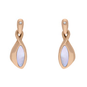 18ct Rose Gold Mother Of Pearl 0.02ct Diamond Pebble Shape Drop Earrings, E338.