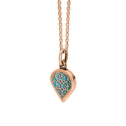 18ct Rose Gold Turquoise Flore Filigree Small Heart Necklace. P3629._2
