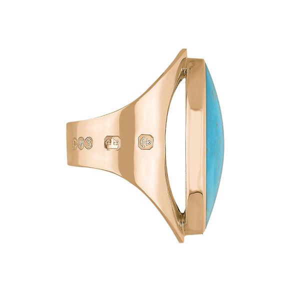 18ct Rose Gold Turquoise Hallmark Large Oval Ring