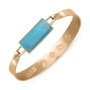 18ct Rose Gold Turquoise Hallmark Wide Oblong Bangle, B030_FH