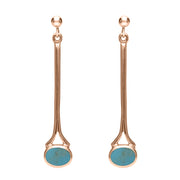 18ct Rose Gold Turquoise Long Drop Earrings. E094.