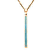 18ct Rose Gold Turquoise Long Slim Oblong Necklace. P1472.