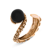 18ct Rose Gold Whitby Jet Bead Swirl Tentacle Ring, R1184.