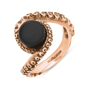18ct Rose Gold Whitby Jet Bead Twist Tentacle Ring, R1185.