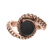 18ct Rose Gold Whitby Jet Bead Twist Tentacle Ring