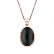 18ct Rose Gold Whitby Jet Blue John Small Double Sided Fob Necklace, P832.