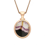 18ct Rose Gold Whitby Jet Blue John Small Double Sided Oval Fob Necklace, P219.