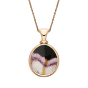 18ct Rose Gold Whitby Jet Blue John Small Double Sided Pear Fob Necklace, P220.
