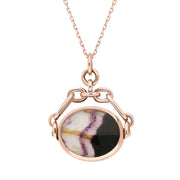 18ct Rose Gold Whitby Jet Blue John Double Sided Swivel Fob Necklace, P209.