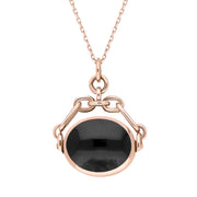 18ct Rose Gold Whitby Jet Blue John Double Sided Swivel Fob Necklace, P209.