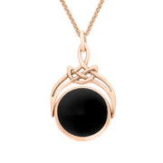 18ct Rose Gold Whitby Jet Cradle Round Swivel Fob Necklace, P258_1