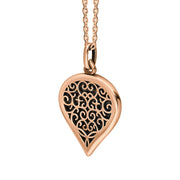 18ct Rose Gold Whitby Jet Flore Filigree Medium Heart Necklace. P3630._2