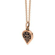 18ct Rose Gold Whitby Jet Flore Filigree Small Heart Necklace. P3629._2