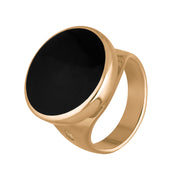 18ct Rose Gold Whitby Jet Hallmark Small Round Ring, R609_FH.