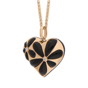 18ct Rose Gold Whitby Jet Heart Flower Necklace. P3075_2