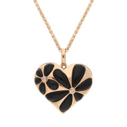 18ct Rose Gold Whitby Jet Heart Flower Necklace. P3075