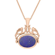 18ct Rose Gold Whitby Jet Lapis Lazuli Double Sided Oval Swivel Fob Necklace, P104_4.