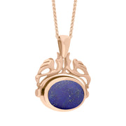 18ct Rose Gold Whitby Jet Lapis Lazuli Double Sided Oval Swivel Fob Necklace, P104_4_3.