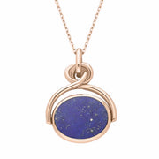 18ct Rose Gold Whitby Jet Lapis Lazuli Oval Swivel Fob Necklace, P096.