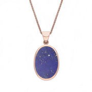 18ct Rose Gold Whitby Jet Lapis Lazuli Small Double Sided Fob Necklace, P832.