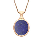 18ct Rose Gold Whitby Jet Lapis Lazuli Small Double Sided Oval Fob Necklace, P219.