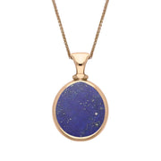 18ct Rose Gold Whitby Jet Lapis Lazuli Small Double Sided Pear Fob Necklace, P220.