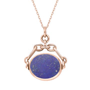 18ct Rose Gold Whitby Jet Lapis Lazuli Double Sided Swivel Fob Necklace, P209.