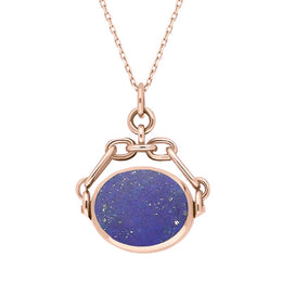 18ct Rose Gold Whitby Jet Lapis Lazuli Double Sided Swivel Fob Necklace, P209.