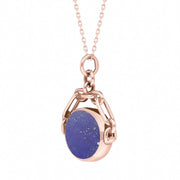 18ct Rose Gold Whitby Jet Lapis Lazuli Double Sided Swivel Fob Necklace, P209_3.