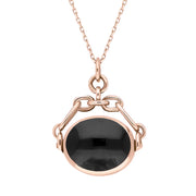 18ct Rose Gold Whitby Jet Lapis Lazuli Double Sided Swivel Fob Necklace, P209_2.