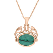 18ct Rose Gold Whitby Jet Malachite Double Sided Oval Swivel Fob Necklace, P104_4.