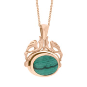 18ct Rose Gold Whitby Jet Malachite Double Sided Oval Swivel Fob Necklace, P104_4_3.
