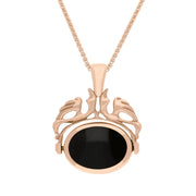 18ct Rose Gold Whitby Jet Malachite Double Sided Oval Swivel Fob Necklace, P104_4_2.