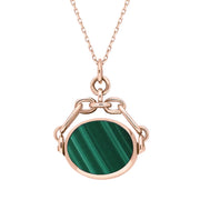 18ct Rose Gold Whitby Jet Malachite Double Sided Swivel Fob Necklace, P209_2.