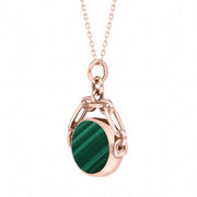 18ct Rose Gold Whitby Jet Malachite Double Sided Swivel Fob Necklace, P209_3.